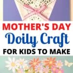 Make this very easy Mother's Day Paper Flower Craft! All you need is a doily, craft paper, glue, scissors and ribbon. In under 30 minutes you will have a homemade Mother's Day Card to give to any special mother, grandmother or aunt in your life!