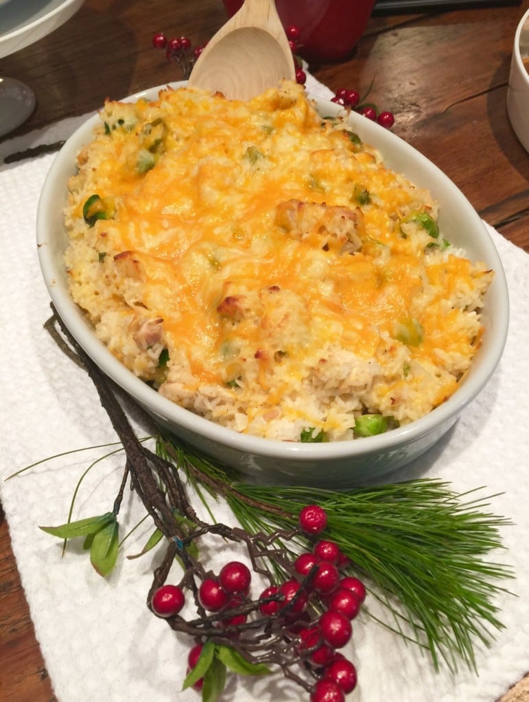 Cheesy Chicken Rice Casserole with Brussel Sprouts