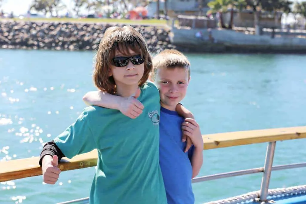 Children going whale watching in California