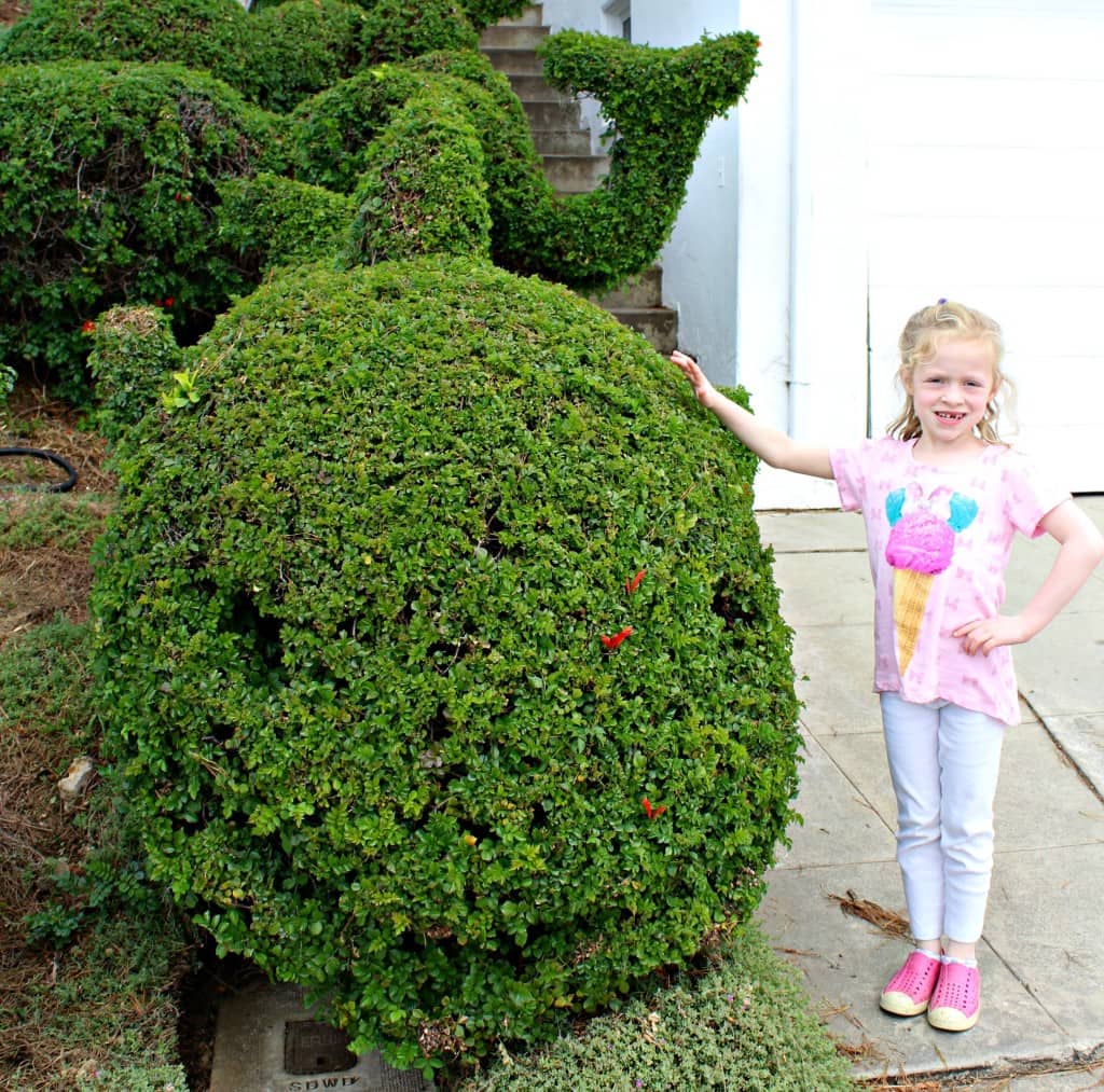 Edna Harper's Topiary Garden in San Diego is made of 50 or so whimsical characters including elephants, whales, a rooster, a bunny, and Mickey Mouse.