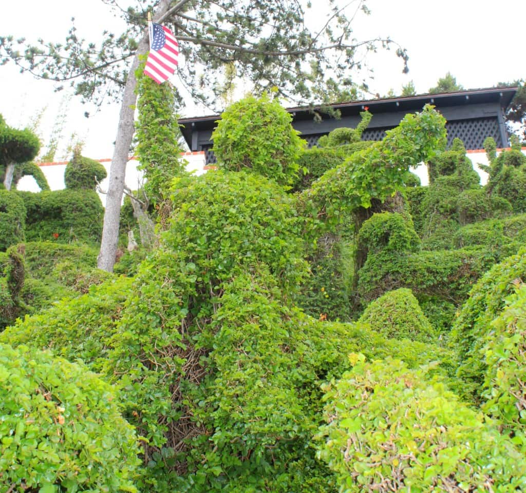 Edna Harper's Topiary Garden in San Diego is made of 50 or so whimsical characters including elephants, whales, a rooster, a bunny, and Mickey Mouse.