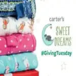 This year marks Carter’s first Pajama Program for Giving Tuesday! For every Carter’s paja­ma pur­chased online today at www.Carters.com or at one of Carter’s 650+ retail stores, Carter’s will donate one of America’s favorite jam­mies to chil­dren in need, up to 100,000 pairs