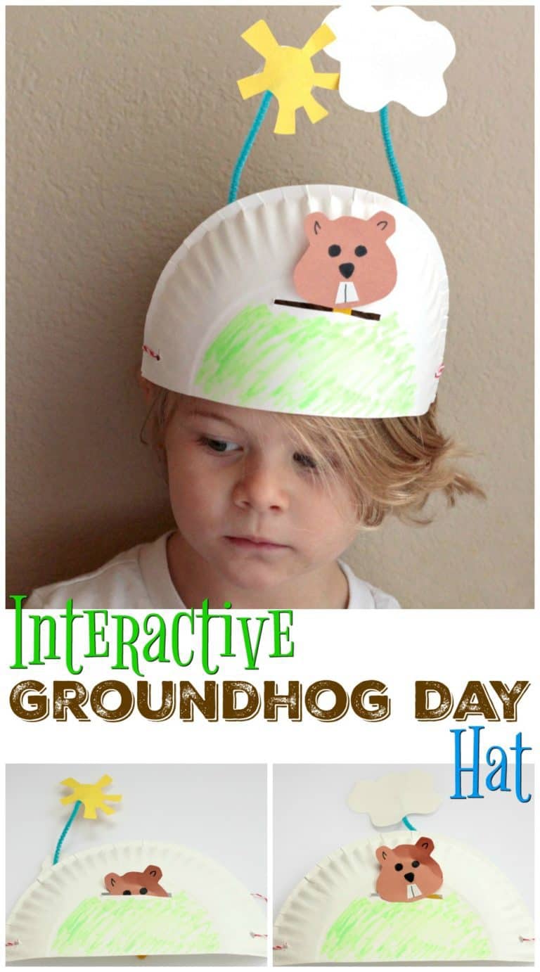 Child wearing a homemade Groundhog Day hat