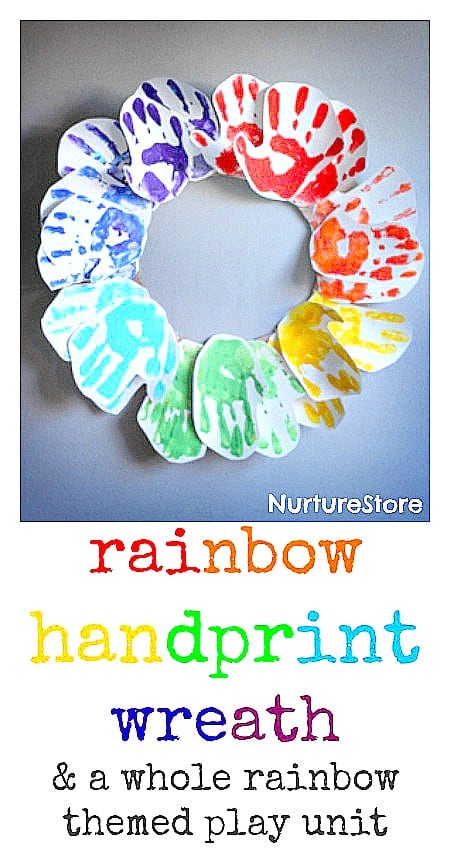 rainbow handprint wreath art