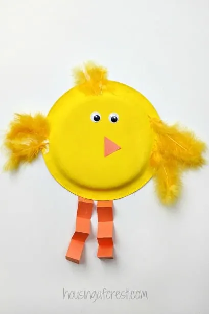 yellow paper plate baby chick craft for easter
