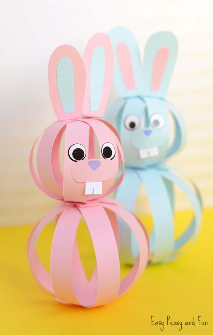 3D pink and blue easter bunny craft