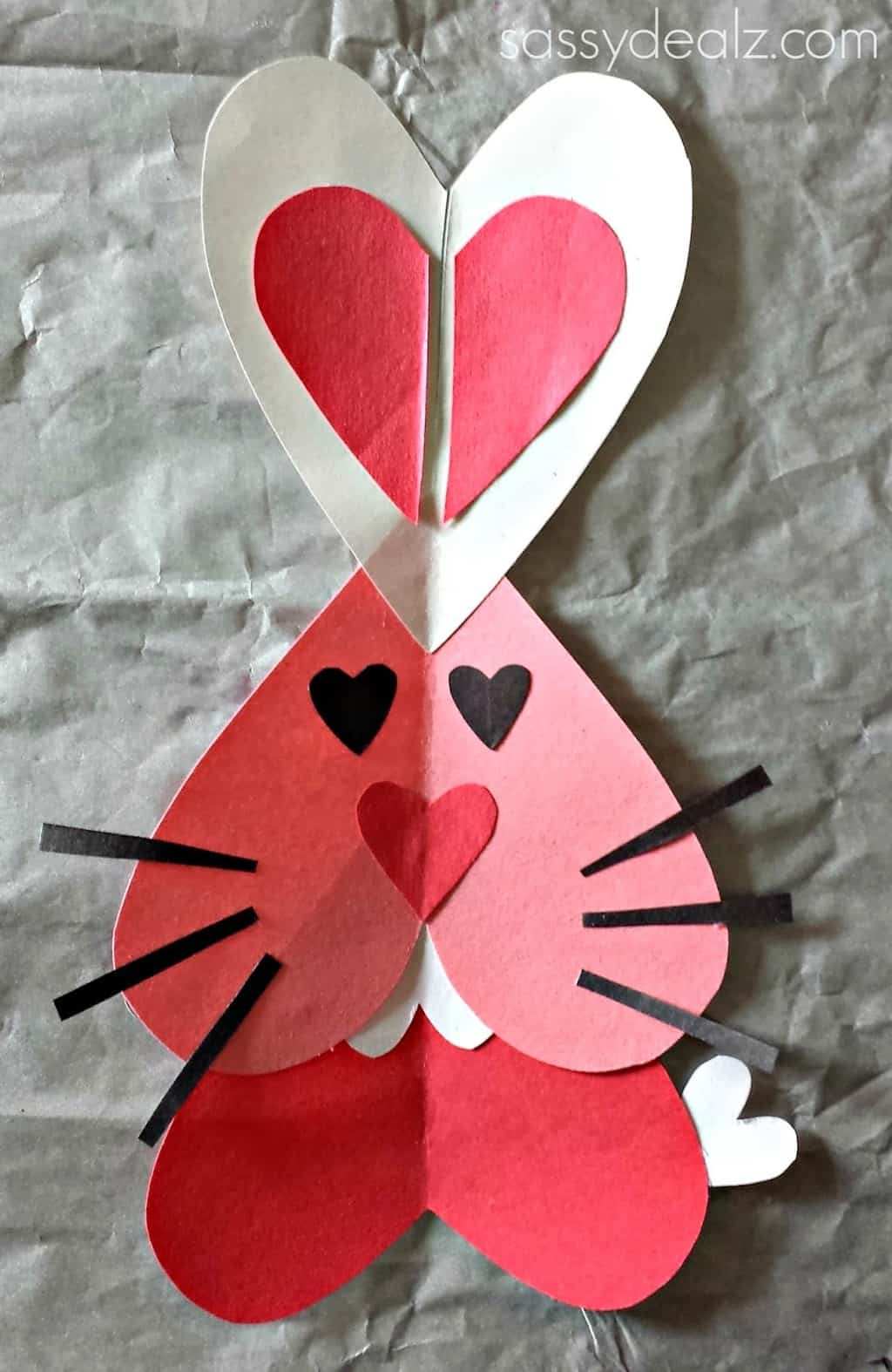 easy bunny craft made out of red and white hearts