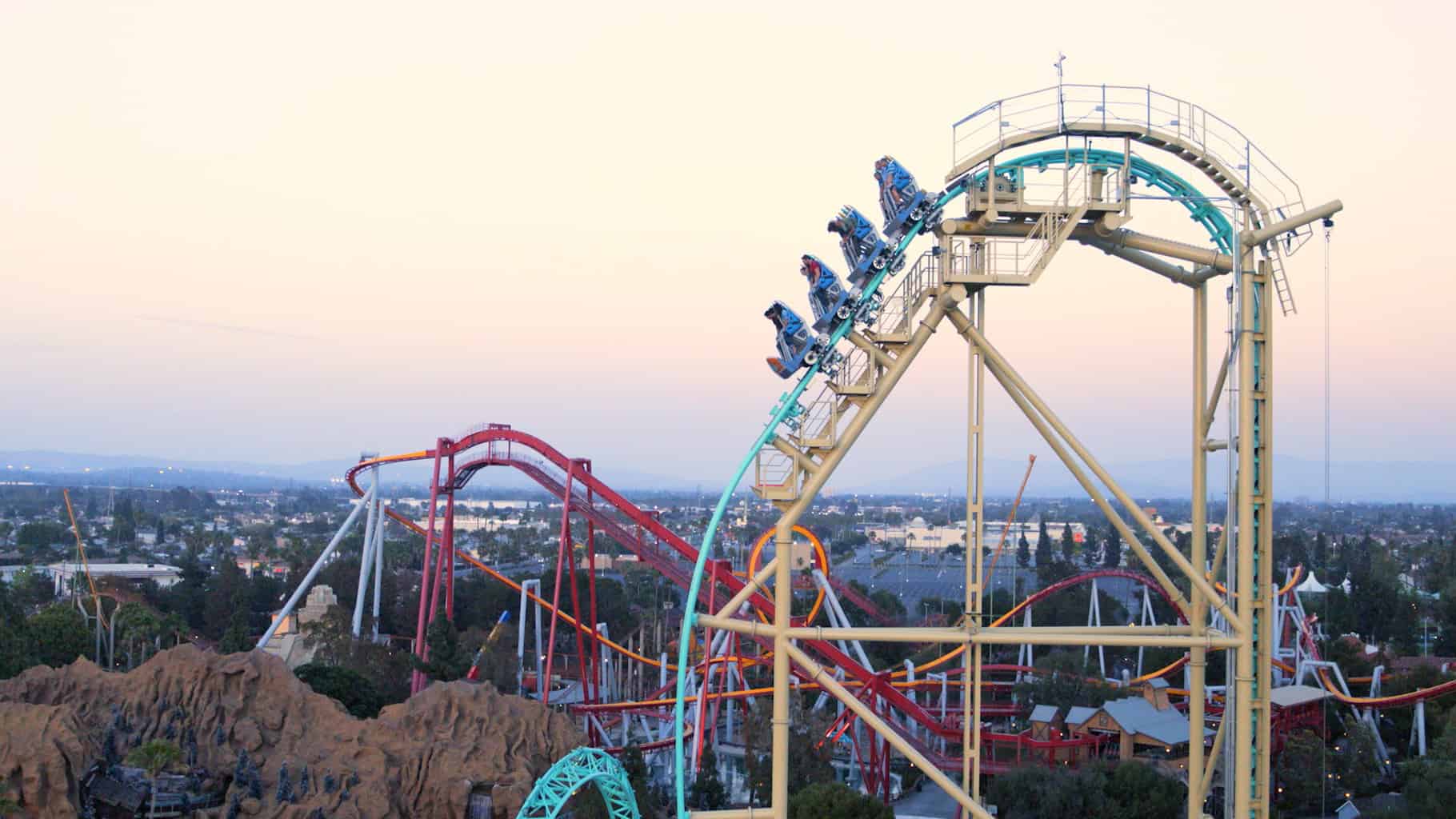 Experience HangTime at Knott's Berry Farm, the first and only dive coaster in California.  The brand new coaster towers 150 feet above ground, showcasing gravity defying inversions, mid-air suspensions and a beyond vertical drop - the steepest in California.