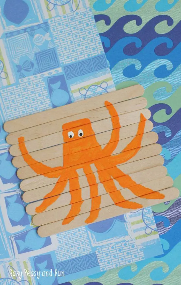 orange octopus popsicle stick craft for kids
