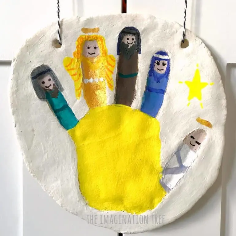 multi colored salt dough handprint nativity scene craft