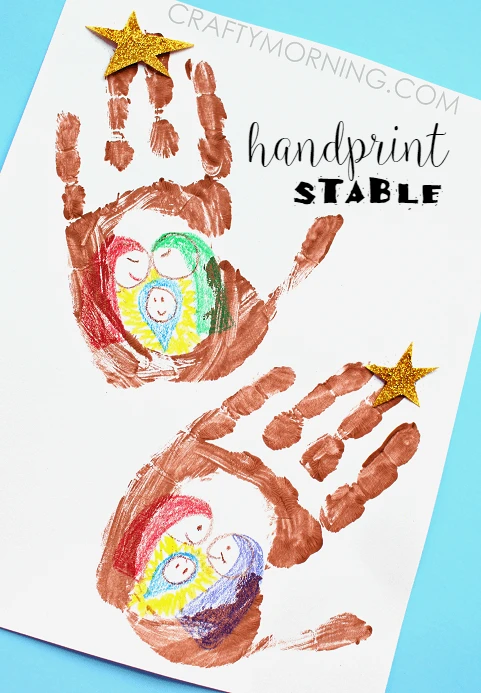 easy handprint manager scene Christmas craft for kids