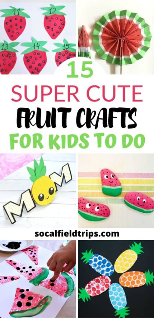 Check out this list of 15 Adorable Fruit Crafts for Kids bursting with all sorts of fun crafts and activities. We’ve got loads of ideas for you with everything from a cute watermelon fan to a strawberry counting game to a pop up pineapple card.