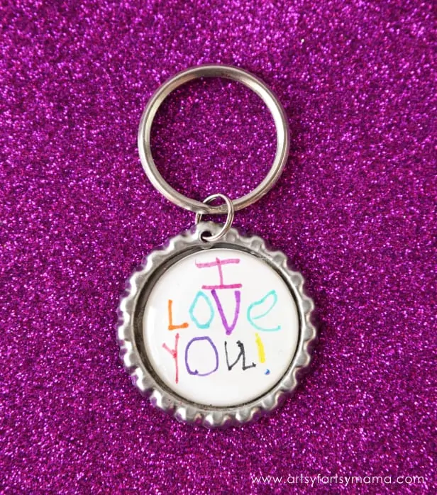 Mother's Day Keychain Craft made out of a bottle cap