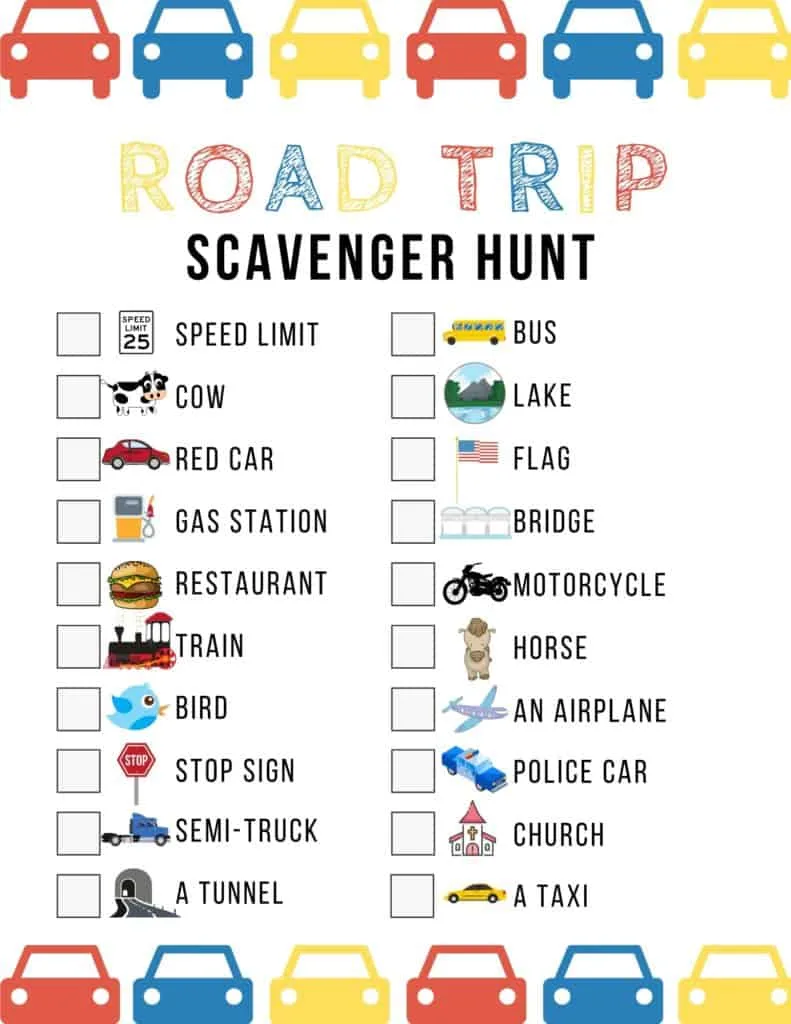 Are you planning a long road trip with kids?  If you're looking for a fun game to keep them entertained in the car, then here's a cute Road Trip Scavenger Hunt Game that's guaranteed to keep them occupied on a road trip, or even for just a short car ride.