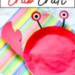 This paper plate crab craft is great for kids, toddlers, and even preschoolers. It’s the perfect addition to a lesson about ocean animals, or a fun way to have some ocean fun when you can’t go to the beach!