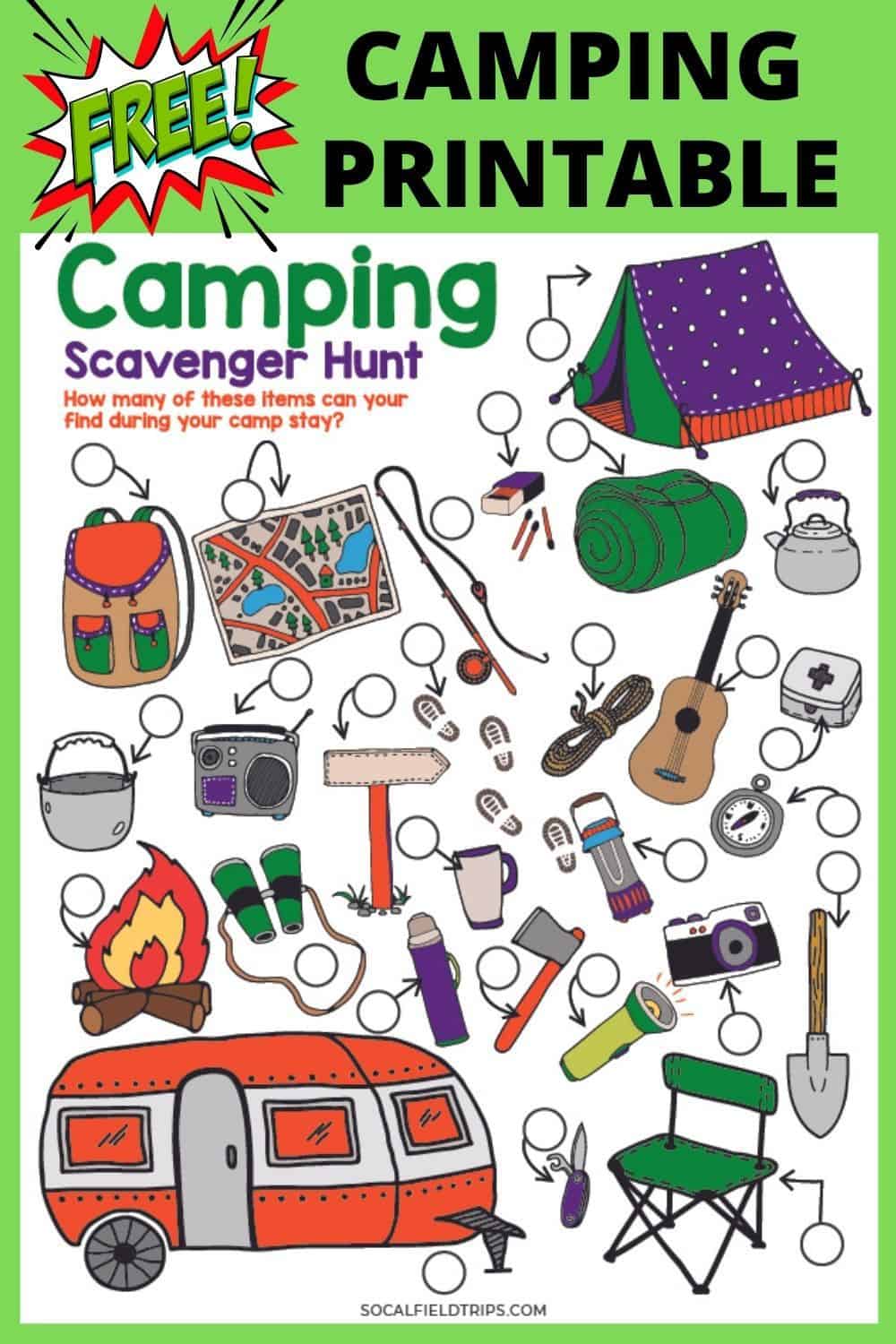 Free Camping Scavenger Hunt Printable SoCal Field Trips